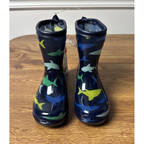 Carter's Boy's Rocky Rain Boot Navy Shark Printed Size 5 Toddler - Picture 2 of 9